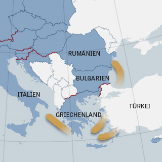 Mögliche neue Routen für Flüchtlinge, die von der Türkei oder ostgriechischen Inseln starten