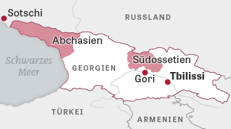 Lage der abtrünnigen Gebiete Abchasien und Südossetien in Georgien